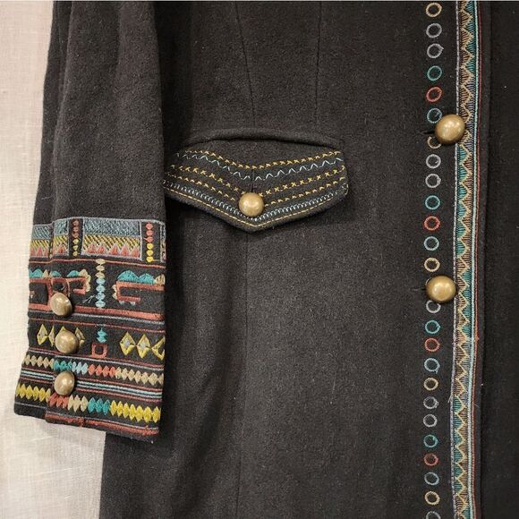 Y2K Vintage XOXO Tribal Embroidered Coat. Wool Cashmere Blend. - Picture 3 of 12